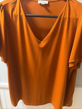 Calvin Klein Burnt Orange V Neck Top 2XL